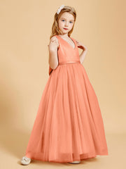 Robes de Demoiselle d'Honneur Junior en Tulle avec Haut en Satin Papaye