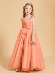 Robes de Demoiselle d'Honneur Junior en Tulle avec Haut en Satin Papaye