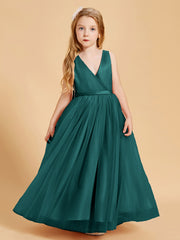 Robes de Demoiselle d'Honneur Junior en Tulle avec Haut en Satin Paon