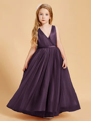 Robes de Demoiselle d'Honneur Junior en Tulle avec Haut en Satin Plum