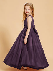 Robes de Demoiselle d'Honneur Junior en Tulle avec Haut en Satin Plum