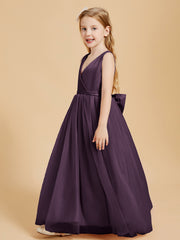 Robes de Demoiselle d'Honneur Junior en Tulle avec Haut en Satin Plum