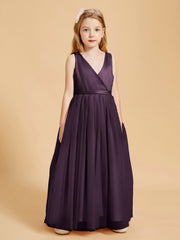 Robes de Demoiselle d'Honneur Junior en Tulle avec Haut en Satin Plum