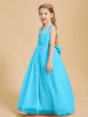 Robes de Demoiselle d'Honneur Junior en Tulle avec Haut en Satin Piscine