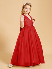 Robes de Demoiselle d'Honneur Junior en Tulle avec Haut en Satin Rouge