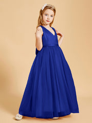 Robes de Demoiselle d'Honneur Junior en Tulle avec Haut en Satin Bleu Royale