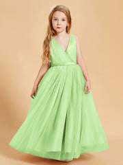 Robes de Demoiselle d'Honneur Junior en Tulle avec Haut en Satin Sauge
