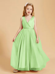 Robes de Demoiselle d'Honneur Junior en Tulle avec Haut en Satin Sauge