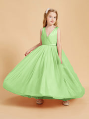 Robes de Demoiselle d'Honneur Junior en Tulle avec Haut en Satin Sauge