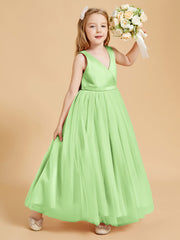Robes de Demoiselle d'Honneur Junior en Tulle avec Haut en Satin Sauge