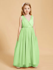 Robes de Demoiselle d'Honneur Junior en Tulle avec Haut en Satin Sauge
