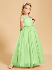 Robes de Demoiselle d'Honneur Junior en Tulle avec Haut en Satin Sauge