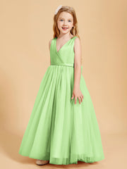Robes de Demoiselle d'Honneur Junior en Tulle avec Haut en Satin Sauge