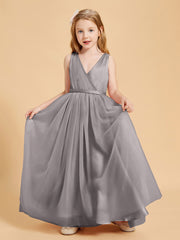 Robes de Demoiselle d'Honneur Junior en Tulle avec Haut en Satin Argent