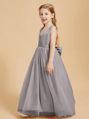 Robes de Demoiselle d'Honneur Junior en Tulle avec Haut en Satin Argent