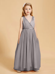 Robes de Demoiselle d'Honneur Junior en Tulle avec Haut en Satin Argent