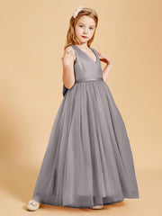 Robes de Demoiselle d'Honneur Junior en Tulle avec Haut en Satin Argent