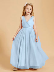 Robes de Demoiselle d'Honneur Junior en Tulle avec Haut en Satin Bleu Ciel