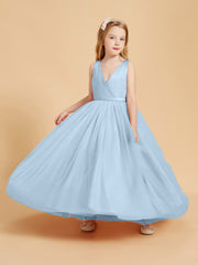 Robes de Demoiselle d'Honneur Junior en Tulle avec Haut en Satin Bleu Ciel