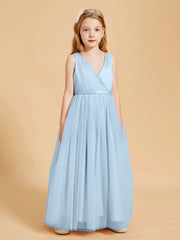 Robes de Demoiselle d'Honneur Junior en Tulle avec Haut en Satin Bleu Ciel