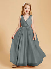 Robes de Demoiselle d'Honneur Junior en Tulle avec Haut en Satin Gris Acier