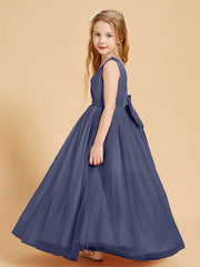 Robes de Demoiselle d'Honneur Junior en Tulle avec Haut en Satin Orageux