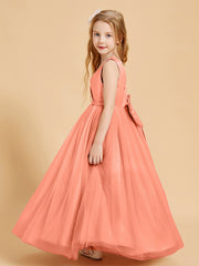 Robes de Demoiselle d'Honneur Junior en Tulle avec Haut en Satin Crépuscule
