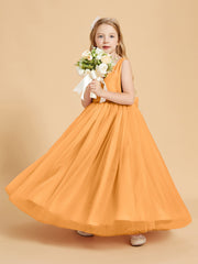 Robes de Demoiselle d'Honneur Junior en Tulle avec Haut en Satin Mandarine