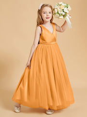 Robes de Demoiselle d'Honneur Junior en Tulle avec Haut en Satin Terracotta