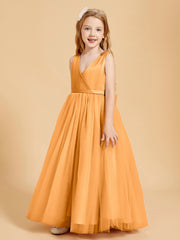 Robes de Demoiselle d'Honneur Junior en Tulle avec Haut en Satin Mandarine