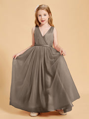 Robes de Demoiselle d'Honneur Junior en Tulle avec Haut en Satin Taupe