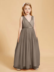 Robes de Demoiselle d'Honneur Junior en Tulle avec Haut en Satin Taupe