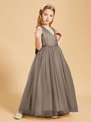 Robes de Demoiselle d'Honneur Junior en Tulle avec Haut en Satin Taupe
