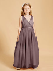 Robes de Demoiselle d'Honneur Junior en Tulle avec Haut en Satin Vintage Mauve