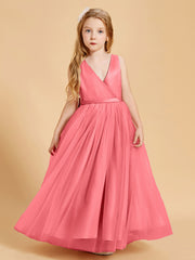 Robes de Demoiselle d'Honneur Junior en Tulle avec Haut en Satin Pastèque
