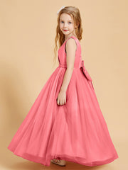 Robes de Demoiselle d'Honneur Junior en Tulle avec Haut en Satin Pastèque