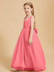 Robes de Demoiselle d'Honneur Junior en Tulle avec Haut en Satin Pastèque