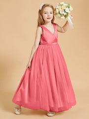 Robes de Demoiselle d'Honneur Junior en Tulle avec Haut en Satin Pastèque