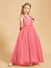 Robes de Demoiselle d'Honneur Junior en Tulle avec Haut en Satin Pastèque
