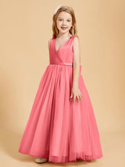 Robes de Demoiselle d'Honneur Junior en Tulle avec Haut en Satin Pastèque