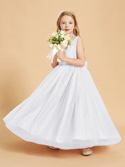 Robes de Demoiselle d'Honneur Junior en Tulle avec Haut en Satin Blanc