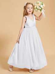 Robes de Demoiselle d'Honneur Junior en Tulle avec Haut en Satin Blanc