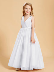 Robes de Demoiselle d'Honneur Junior en Tulle avec Haut en Satin Blanc
