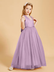 Robes de Demoiselle d'Honneur Junior en Tulle avec Haut en Satin Glycine