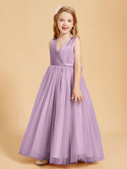 Robes de Demoiselle d'Honneur Junior en Tulle avec Haut en Satin Glycine