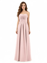 Col en Cœur Sans Bretelles Mousseline Robe Demoiselle d'honneur Rose Poudré
