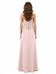 Col en Cœur Sans Bretelles Mousseline Robe Demoiselle d'honneur Rose Poudré