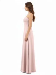 Col en Cœur Sans Bretelles Mousseline Robe Demoiselle d'honneur Rose Poudré Grande Taille