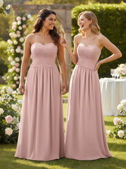 Col en Cœur Sans Bretelles Mousseline Robe Demoiselle d'honneur Rose Poudré
