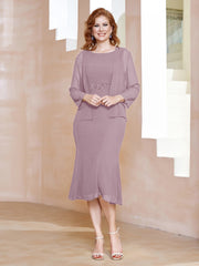 Robe Fourreau à Col en Scoop Longueur de Mollet en Mousseline Dusk
